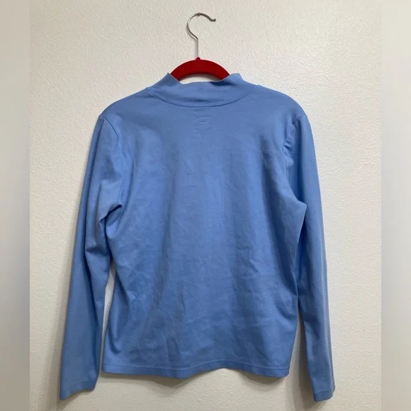 L.L. Bean Women’s Blue Turtleneck Top, 100% Supima Cotton - size Medium Regular - Picture 2 of 4